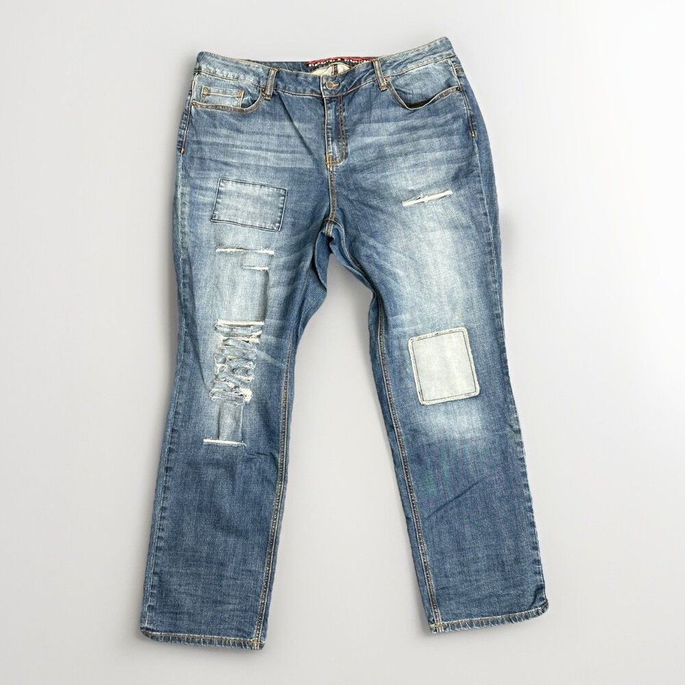 Standards & Practices S & P Jeans Women's Sz 22 Blue Distressed Patches Stretch